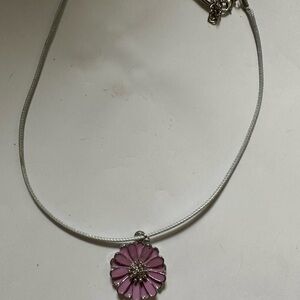 Daisy Charm Necklace in Pink and Silver